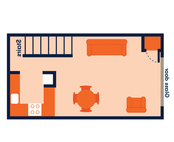 Two bedroom floorplan level 1
